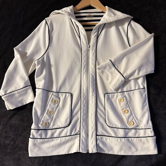 Jones New York Womens Zip Hoodie Jacket Size XL White Sailor Coastal Resort Prep - Picture 11 of 13